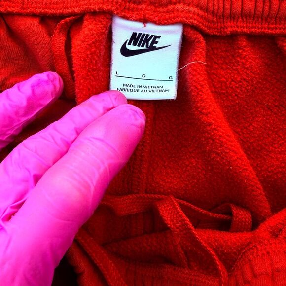 NIKE Red Fleece Swoosh Logo Sweatpants Joggers Athletic Pants Tapered Elastic An - Picture 5 of 6